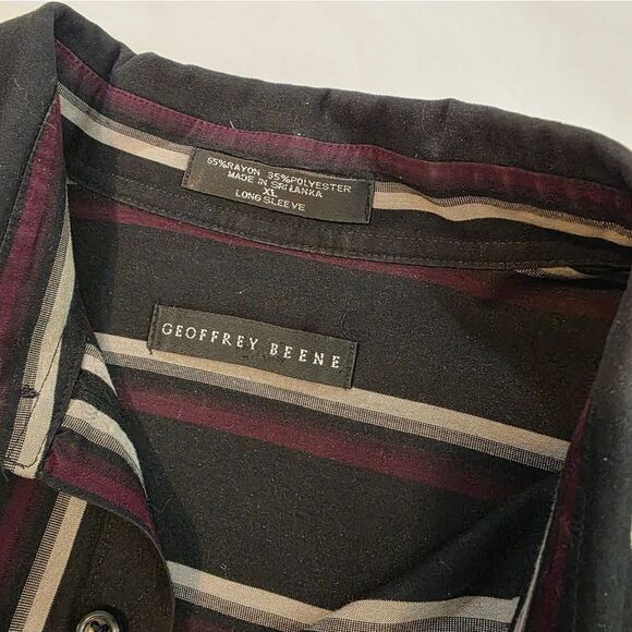 Geoffrey Beene Black Shirt with Burgundy and White Stripes - Picture 3 of 4
